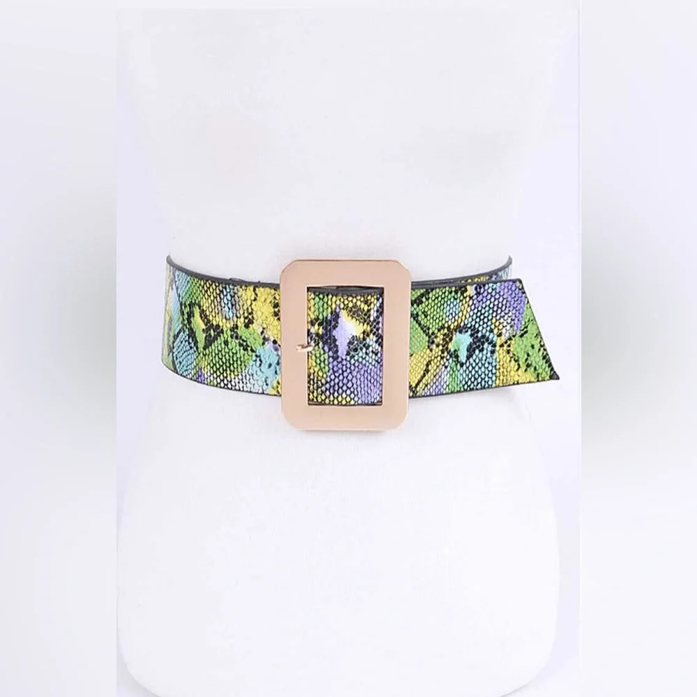 Green Vegan Snakeskin Animal Print Waist Statement Belt